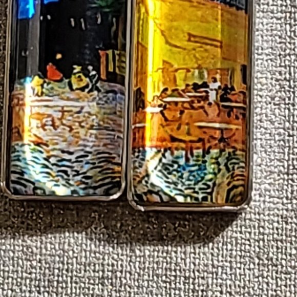 Van Gogh Painting Inspired Earrings "Irises" and "Outdoor Café at Night” earring - Picture 2 of 5